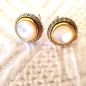 Gold and Silver Pearl Stud Earrings
